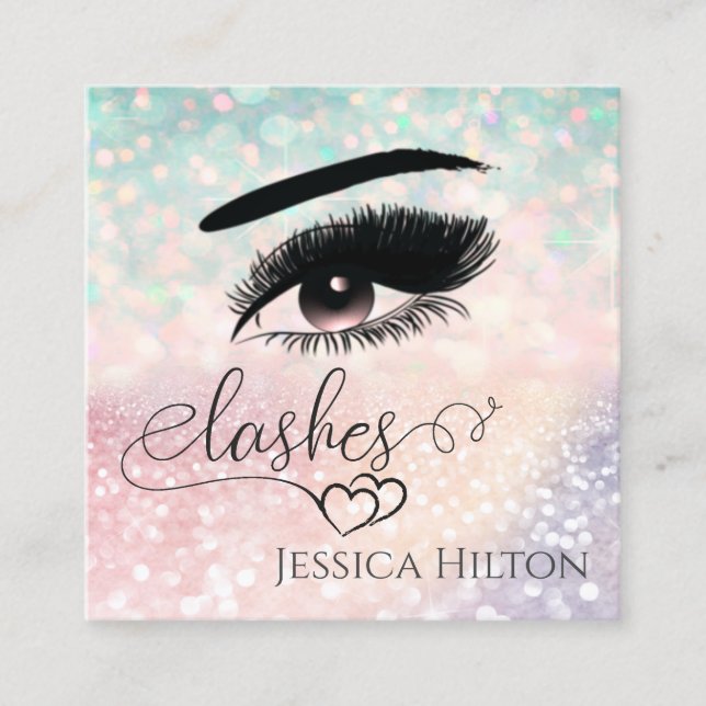 Professional glamorous modern glittery  lashes square business card (Front)