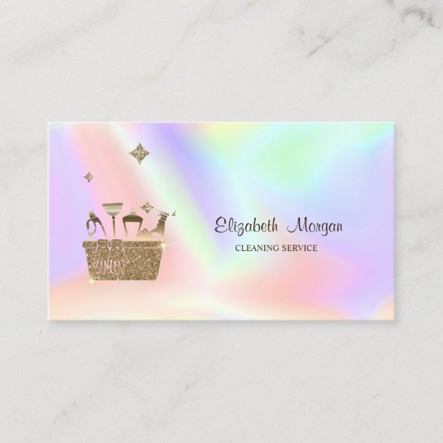 Professional Glitter Cleaning Tools Holographic Business Card (Front)