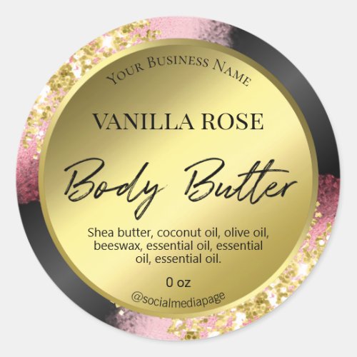 Professional Glitter Pink Gold Body Butter Labels