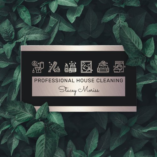 Professional Gold And Black House Keeper Cleaning  Business Card
