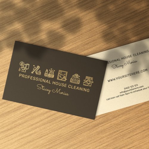 Professional Gold And Black House Keeper Cleaning  Business Card