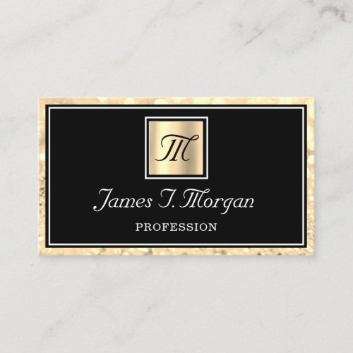 Professional Gold Black Glitter Frame Monogram Business Card