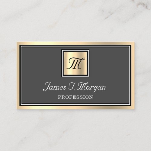 Professional Gold Black Gray Framed VIP Monogram Business Card