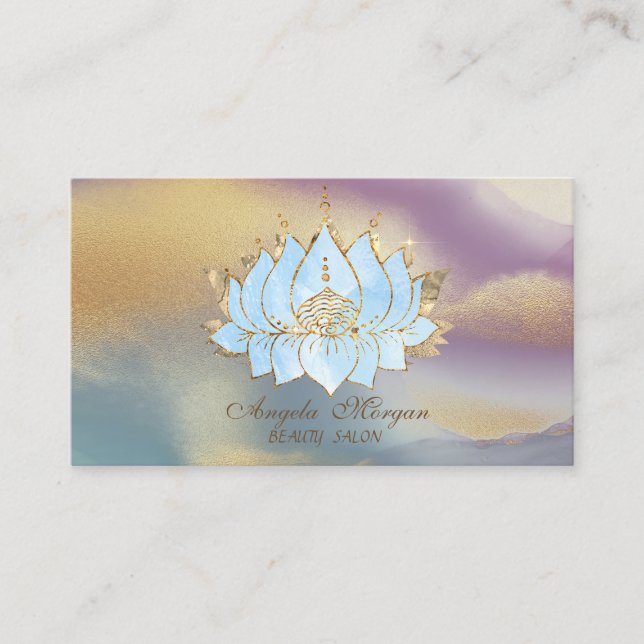 Professional Gold Blue Lotus Colorful Business Card (Front)
