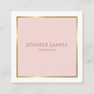 Professional Gold Blush Pink White Luxe Plain Square Business Card