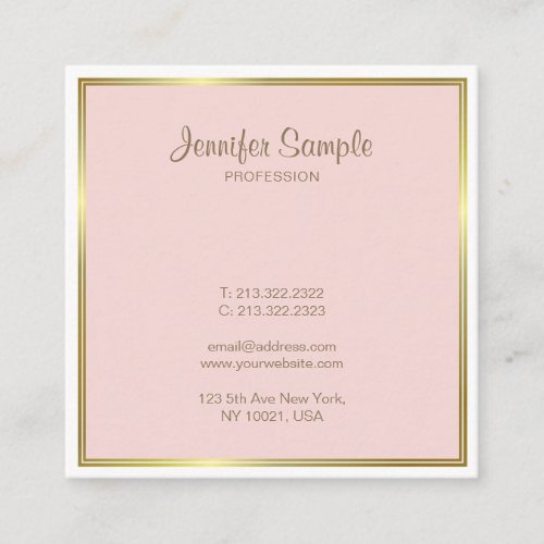 Professional Gold Blush Pink White Luxury Design Square Business Card