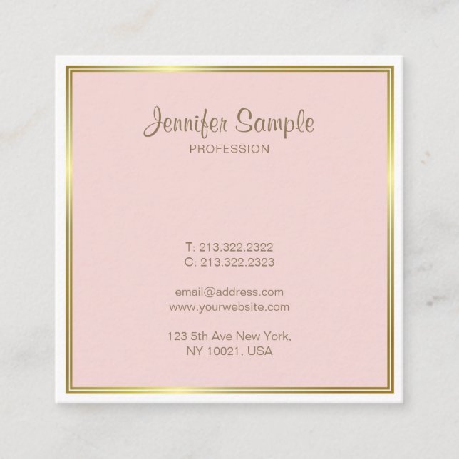 Professional Gold Blush Pink White Luxury Design Square Business Card (Front)