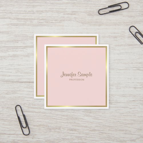 Professional Gold Blush Pink White Luxury Plain Square Business Card