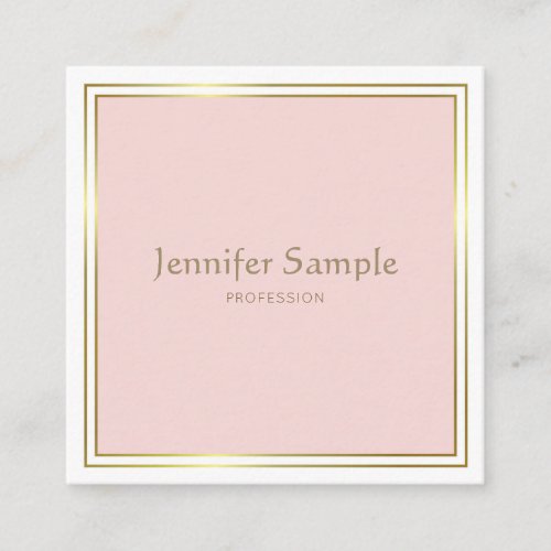 Professional Gold Blush Pink White Modern Luxe Square Business Card