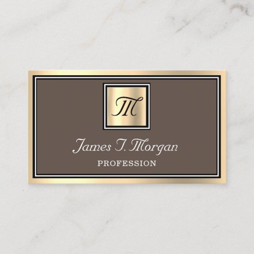 Professional Gold Brown Bordeaux Framed Monogram Business Card