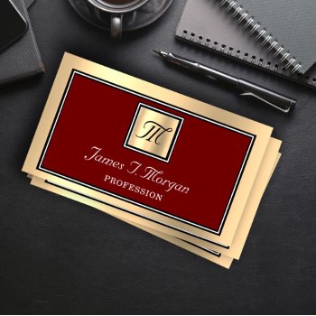 Professional Gold Brown Maroon Vip Framed Monogram Business Card by luxury_luxury at Zazzle