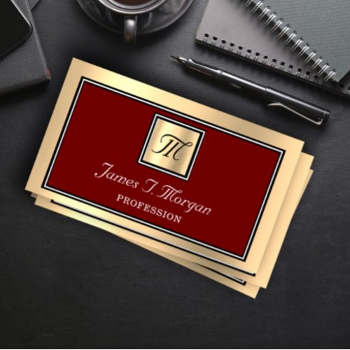 Professional Gold Brown Maroon VIP Framed Monogram Business Card