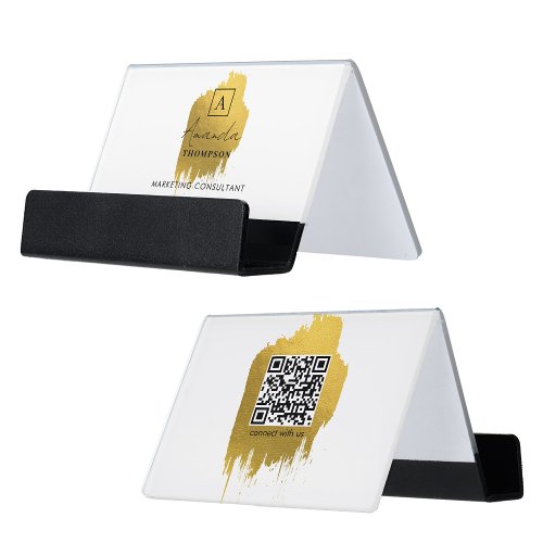 Professional Gold Brushstroke Modern Artistic  Desk Business Card Holder