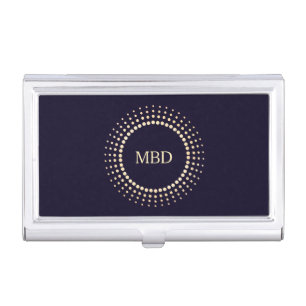Professional Gold Circle Logo Navy Blue Monogram Business Card Case