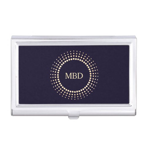Professional Gold Circle Logo Navy Blue Monogram Business Card Case