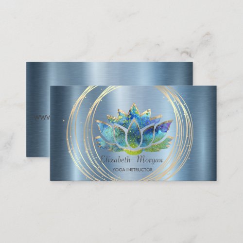  ProfessionalGold Circles Lotus Blue Metallic Business Card