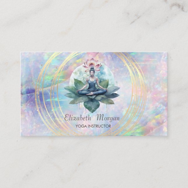Professional,Gold Circles Lotus Girl Opal  Business Card (Front)