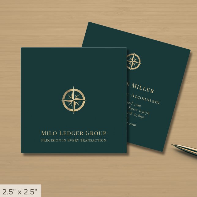 Professional Gold Compass Logo Square Business Card (Creator Uploaded)