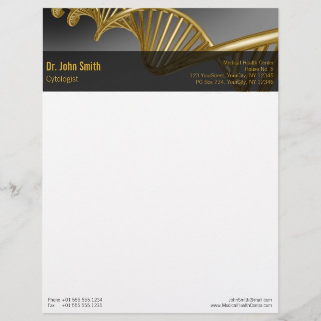 Professional Gold DNA Strand Medical Luxury Letterhead (Front)