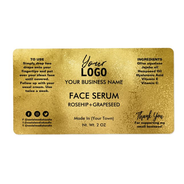Professional Gold Face Serum Label (Front)