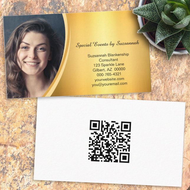Professional Gold Flare Custom Photo QR Code Business Card (Creator Uploaded)