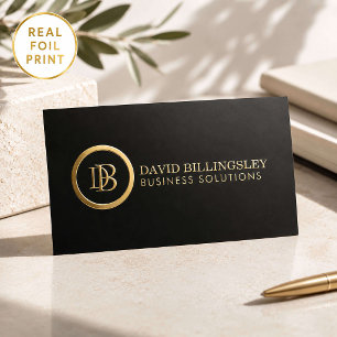 Professional Gold Foil Monogram Consultant Black Business Cards