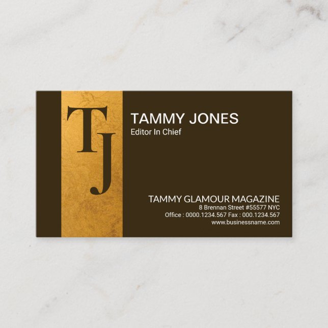 Professional Gold Foil Stripe Monogram Letters Business Card (Front)