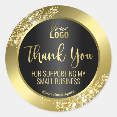 Professional Gold Foil Text Black Thank You Logo Classic Round Sticker