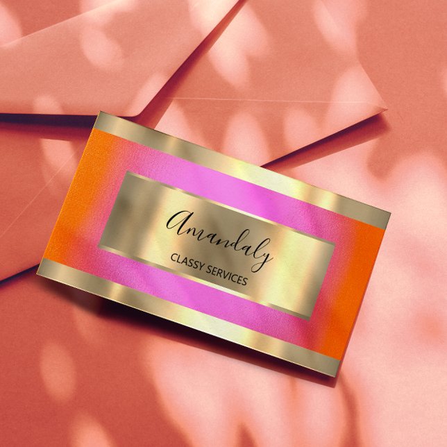 Professional Gold Framed Elegant Pink Orange Business Card (Creator Uploaded)