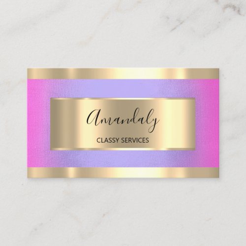 Professional Gold Framed Elegant Pink Purple Business Card