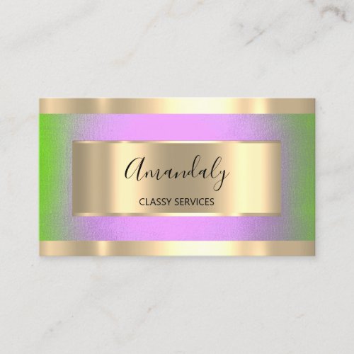 Professional Gold Framed Elegant Purple Green Business Card