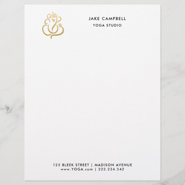 Professional Gold Ganesh Indian God Yoga Studio Letterhead (Front)