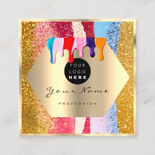 Professional Gold Glitter Brush Strokes  Drips Square Business Card