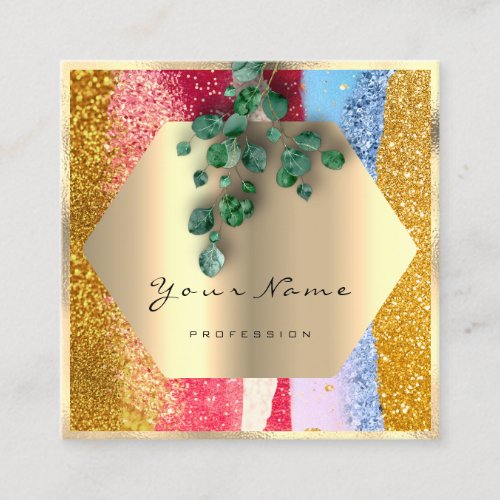 Professional Gold Glitter Brush Strokes  Floral Square Business Card