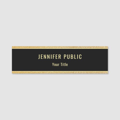 Professional Gold Glitter Elegant Black Template Name Tag
