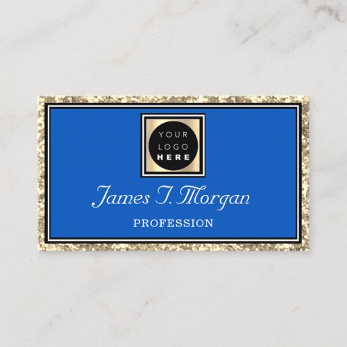 Professional Gold Glitter Frame Logo Royal Blue Business Card