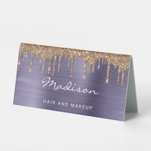 Professional Gold Glitter Hair And Makeup Table Tent Sign