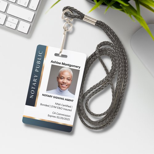 Professional Gold Gray Notary Signing Agent ID Badge