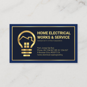 Professional Gold Home Bulb Electrician Business Card