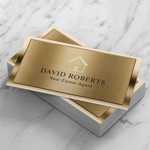 Professional Gold House Logo Real Estate Realtor Business Card