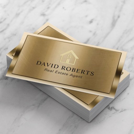 Customizable Professional Gold House Logo Real Estate Realtor Business Card