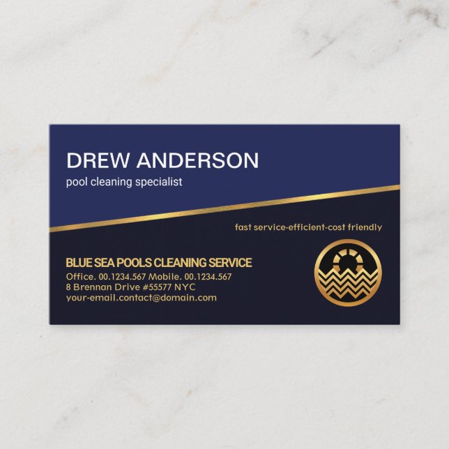 Professional Gold Line Blue Shade Layers Swimming Business Card (Front)