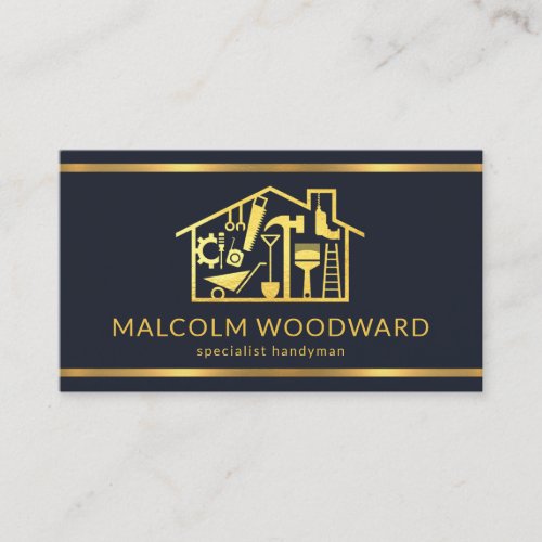Professional Gold Lines Construction Home Business Card