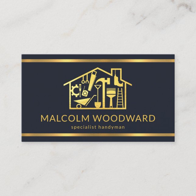Professional Gold Lines Construction Home Business Card (Front)