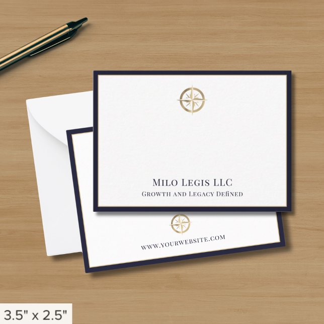 Professional Gold Logo Navy Blue Border Note Card (Creator Uploaded)