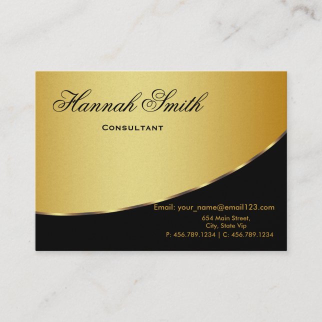 Professional Gold Metal Elegant Modern Black Business Card (Front)