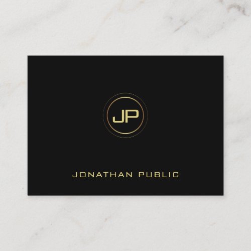 Professional Gold Monogram Black Elegant Plain Business Card