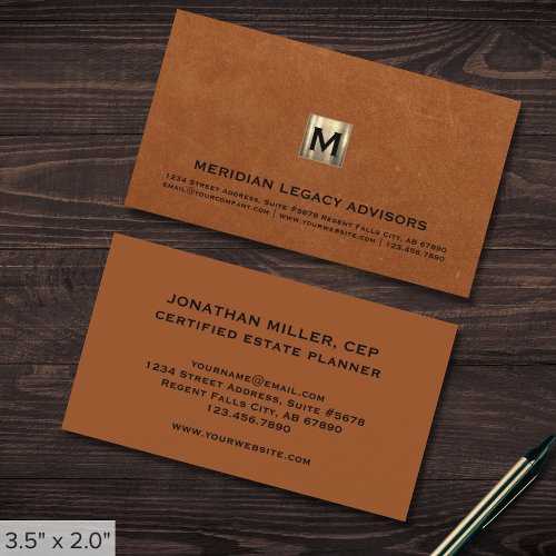 Professional Gold Monogram Sable Leather Print Business Card