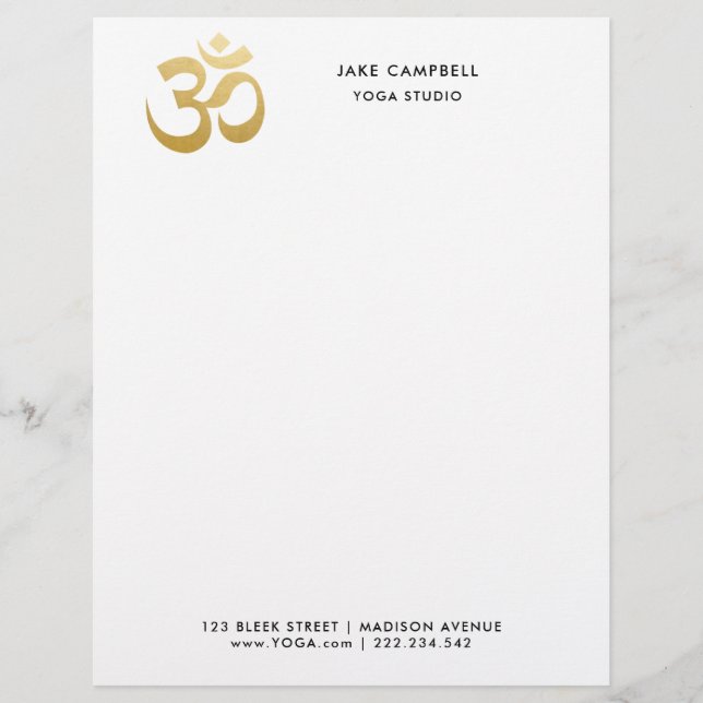 Professional Gold Ohm Indian Symbol Yoga Studio Letterhead (Front)