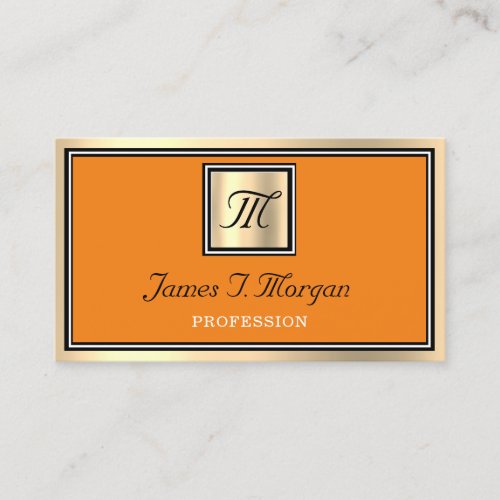 Professional Gold Orange Coral VIP Framed Monogram Business Card